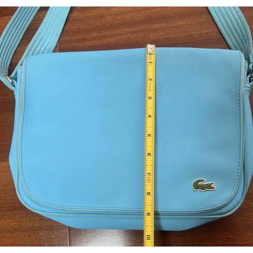 Lacoste Messenger Bag Sky Blue PVC New Classic 40 Retro Stripes *Needs Cleaning*